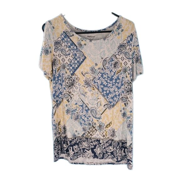 Women Short Sleeve Top Lg Floral Boho Multicolor Open Sleeve Lightweight Casual - Picture 2 of 16